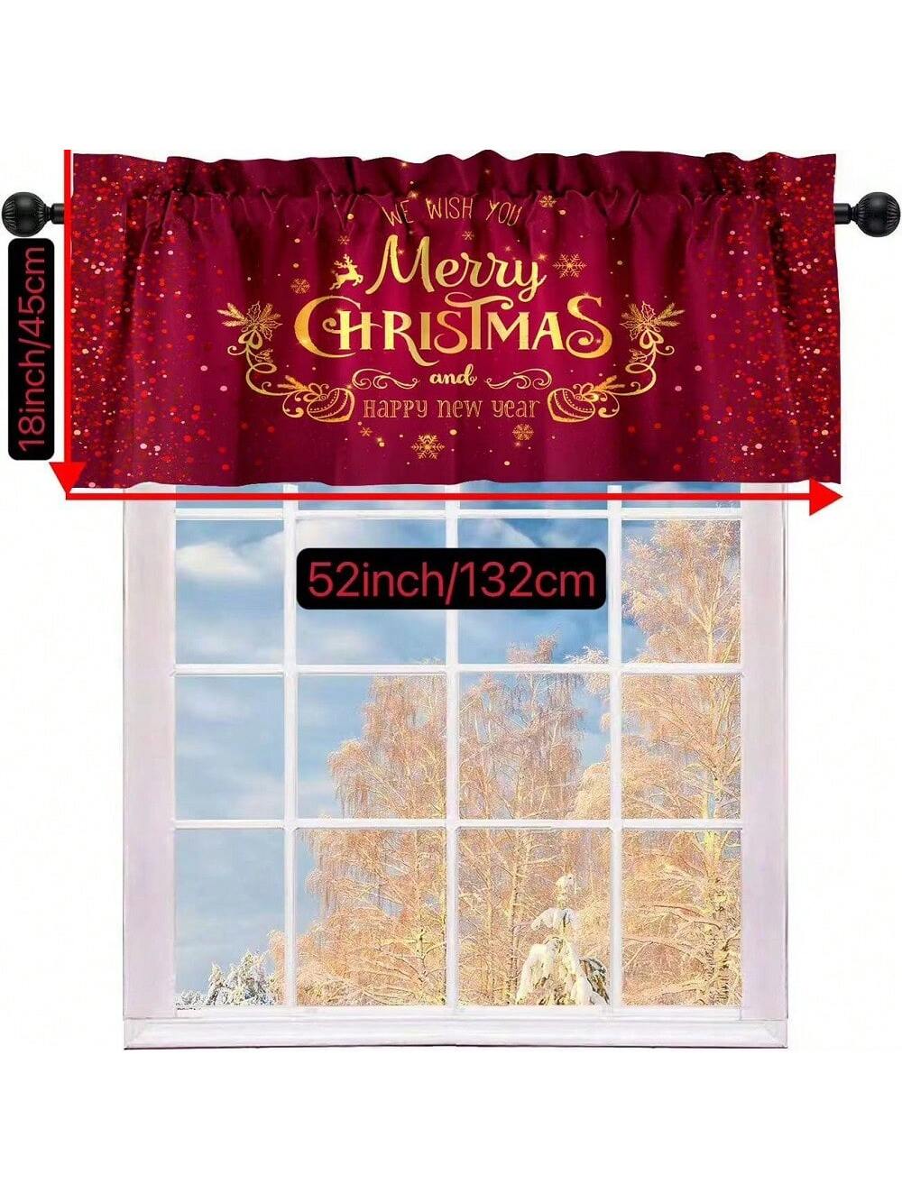1pc Christmas Polyester Valance Christmas Curtain Head, Red Rod Pocket Pattern Curtain For Living Room Kitchen Holiday Christmas Decorations Cabinet Cafe Home Decor, 52*18in Red