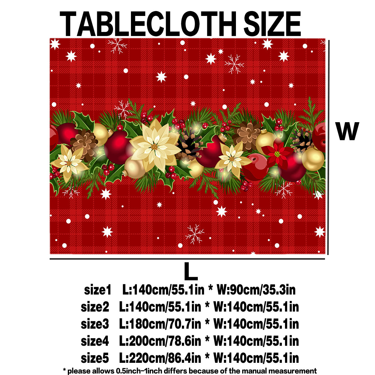 Christmas Holiday Theme Tablecloth - Easy Clean Durable Polyester Fabric for Festive Dining and Parties, Machine-Made Woven Rectangular Table Cover Suitable for Square, Round, and Rectangle Tables