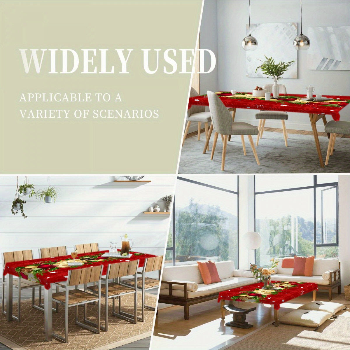 Christmas Holiday Theme Tablecloth - Easy Clean Durable Polyester Fabric for Festive Dining and Parties, Machine-Made Woven Rectangular Table Cover Suitable for Square, Round, and Rectangle Tables