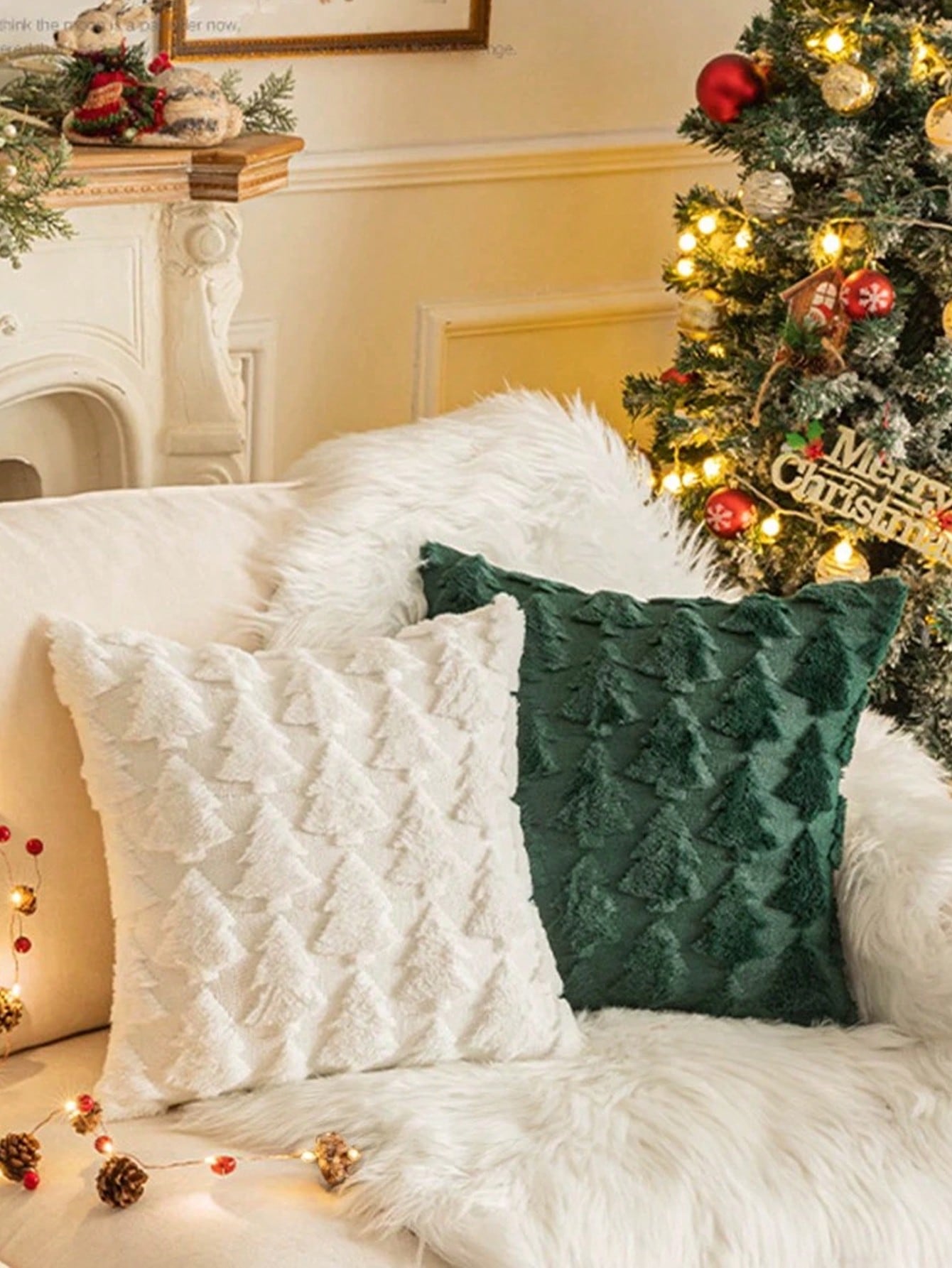 1pc Christmas Decorative Throw Pillow Cover, Christmas Tree Embroidery, Sofa Cushion, For Bedroom And Living Room Decor Red