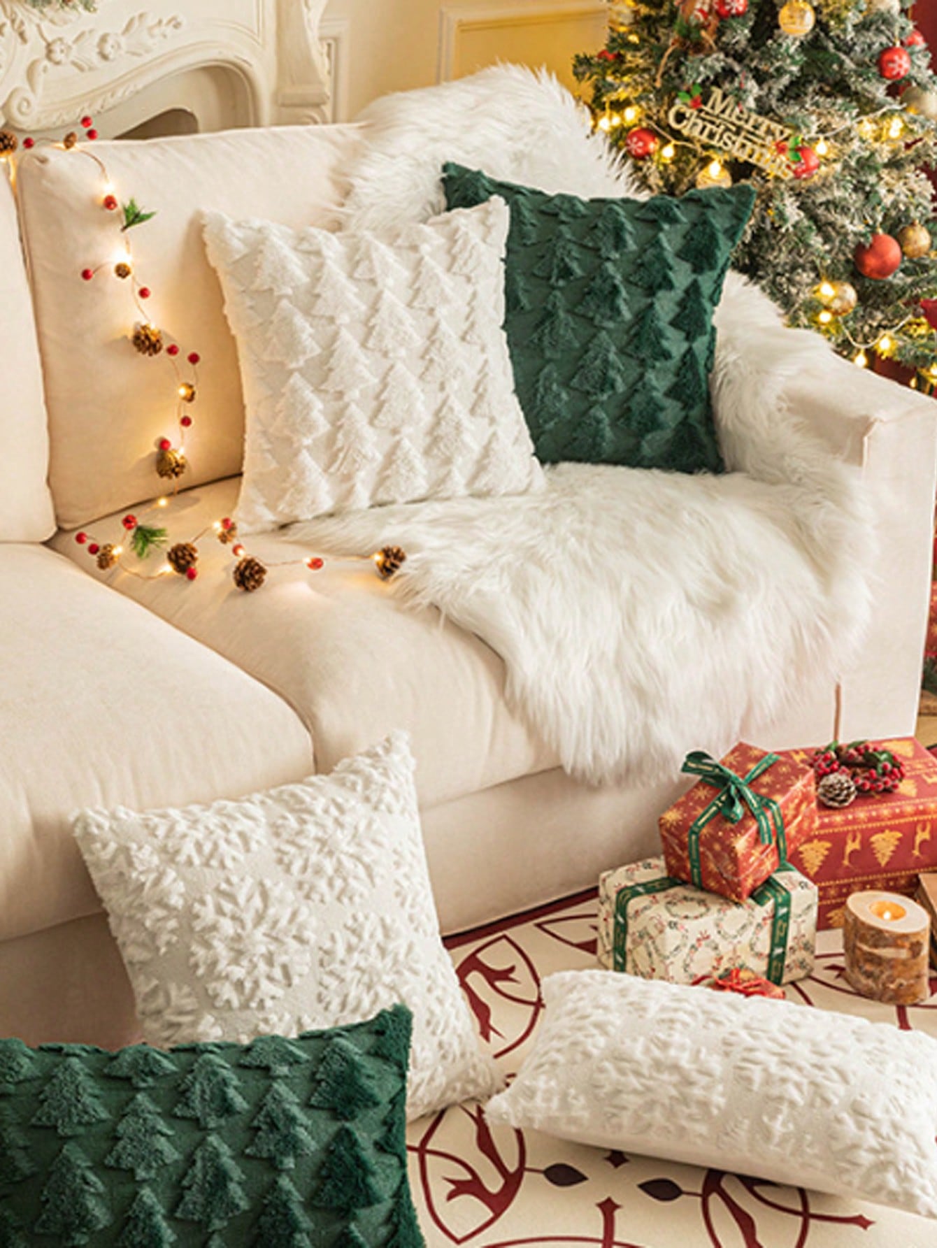 1pc Christmas Decorative Throw Pillow Cover, Christmas Tree Embroidery, Sofa Cushion, For Bedroom And Living Room Decor Red