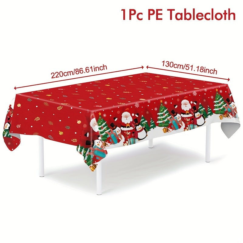 1pc Christmas Plastic Tablecloth - Snow Santa Penguin Pattern, 130x220cm - Festive Home Decor for Christmas & New Year - Perfect Gift for Holiday Gatherings