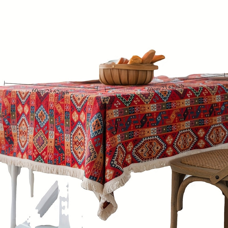 Luxurious Red Jacquard Tablecloth - Thick, Festive Christmas Design with Tassels for Dining & Parties