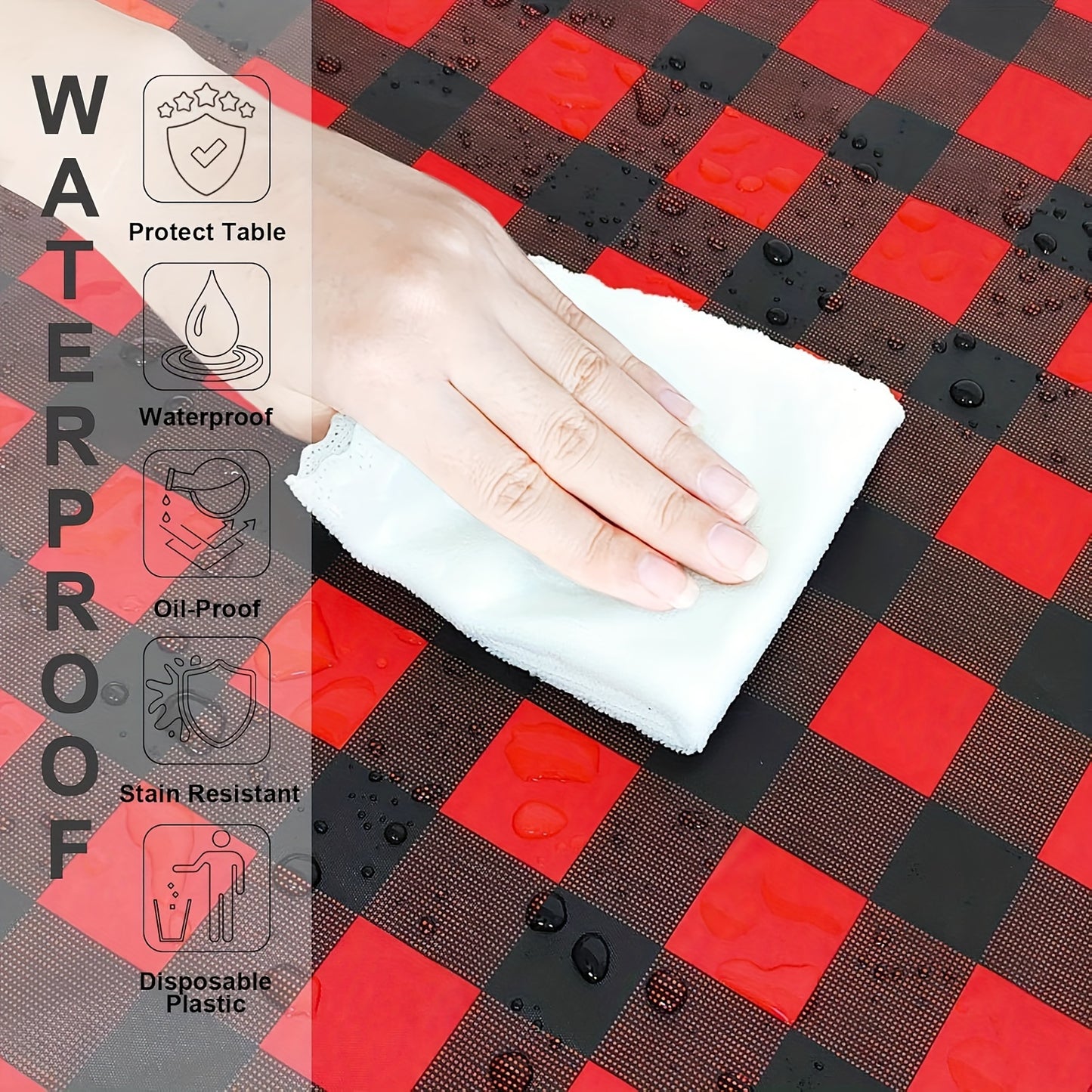 1pc Red & Black Plaid Disposable Tablecloth - Waterproof & Stain-Resistant, Perfect for Christmas Family Gatherings & Parties