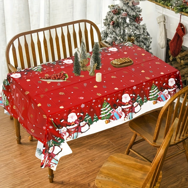 1pc Christmas Plastic Tablecloth - Snow Santa Penguin Pattern, 130x220cm - Festive Home Decor for Christmas & New Year - Perfect Gift for Holiday Gatherings