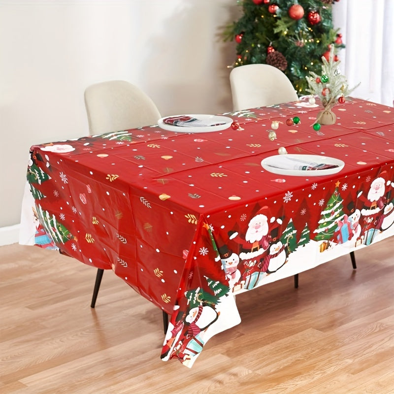 1pc Christmas Plastic Tablecloth - Snow Santa Penguin Pattern, 130x220cm - Festive Home Decor for Christmas & New Year - Perfect Gift for Holiday Gatherings