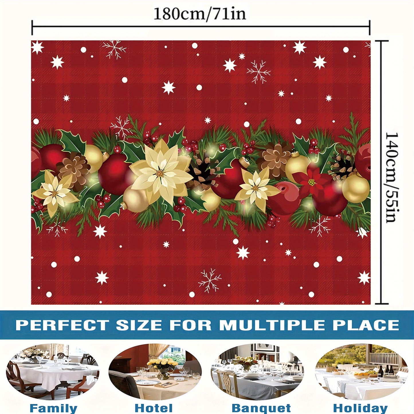 1pc, Simple And Minimalist Christmas Dining Tablecloth, Dust-proof And Easy to Clean, Holiday Gatherings Both Indoors And Outdoors
