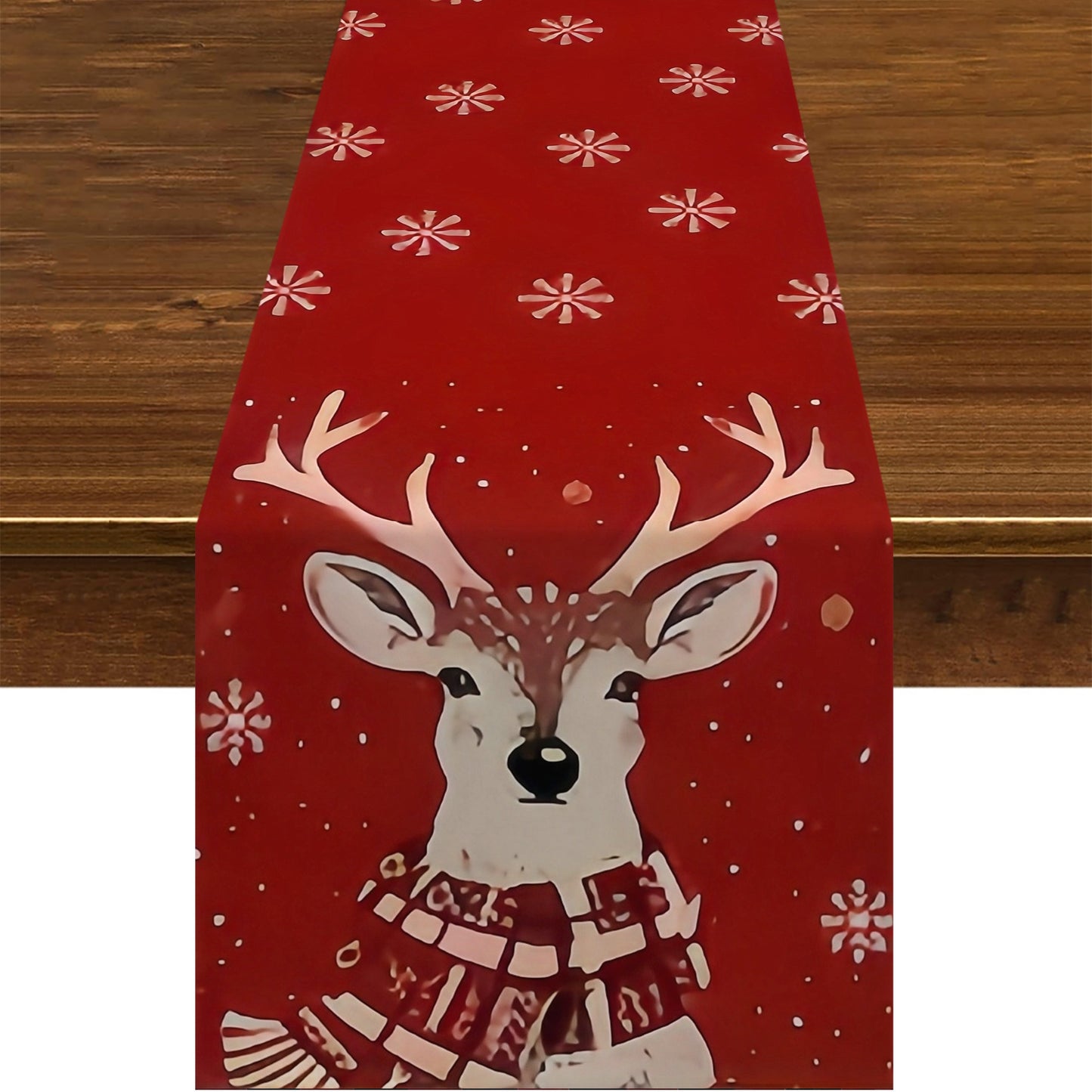 Christmas Reindeer Tablecloth, Polyester, Festive Red with Snowflake Design, for Holiday Dining, Party Decoration, Suitable for Ages 14+