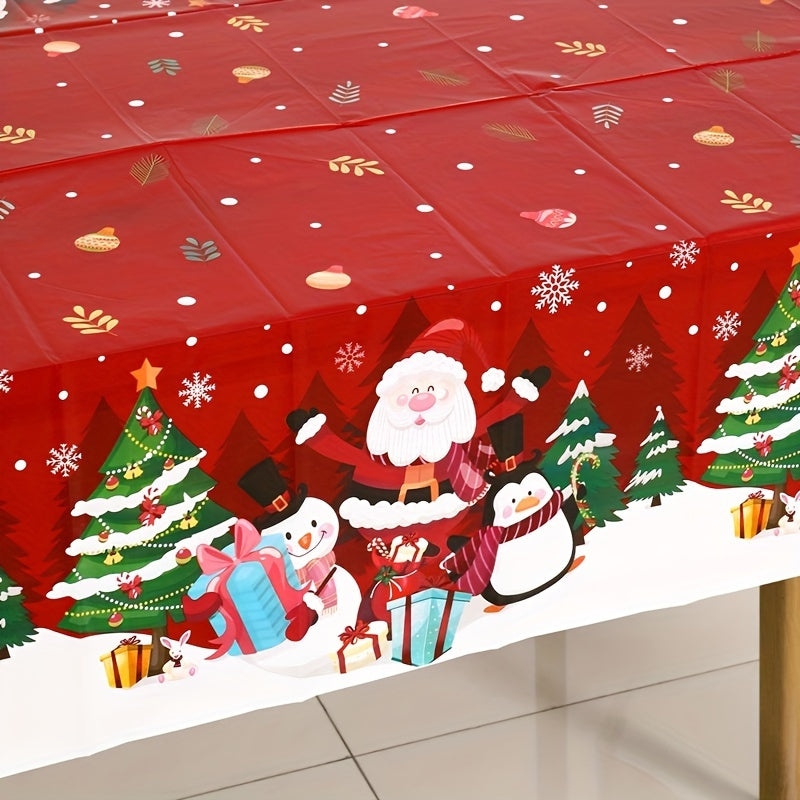 1pc Christmas Plastic Tablecloth - Snow Santa Penguin Pattern, 130x220cm - Festive Home Decor for Christmas & New Year - Perfect Gift for Holiday Gatherings