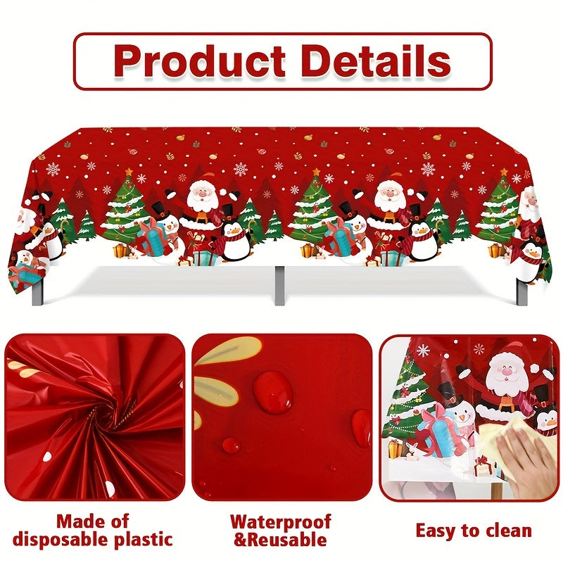 1pc Christmas Plastic Tablecloth - Snow Santa Penguin Pattern, 130x220cm - Festive Home Decor for Christmas & New Year - Perfect Gift for Holiday Gatherings