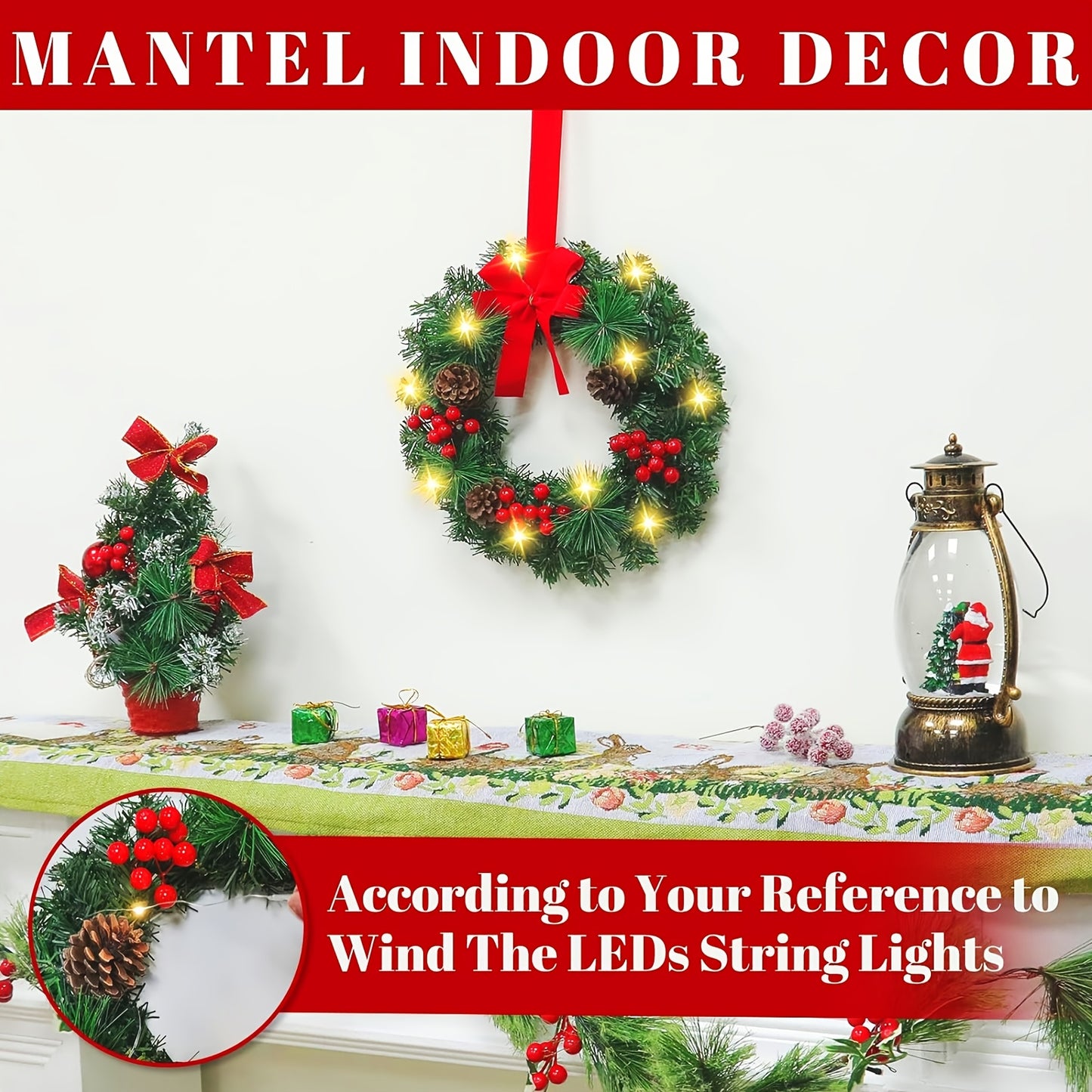 6pcs Mini Christmas Wreaths with Lights - 9.5\