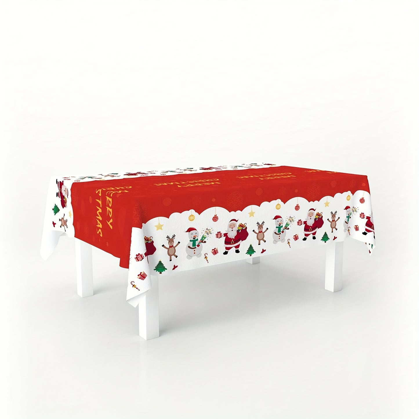 1pc Christmas Festive Disposable Tablecloth - Machine-Woven Plastic PE Rectangular Table Cover for Anniversary & Holiday Party Decor, Various Patterns - 183 x 137cm - For Festive Gatherings - Perfect Gift for Hostess & Party Lovers