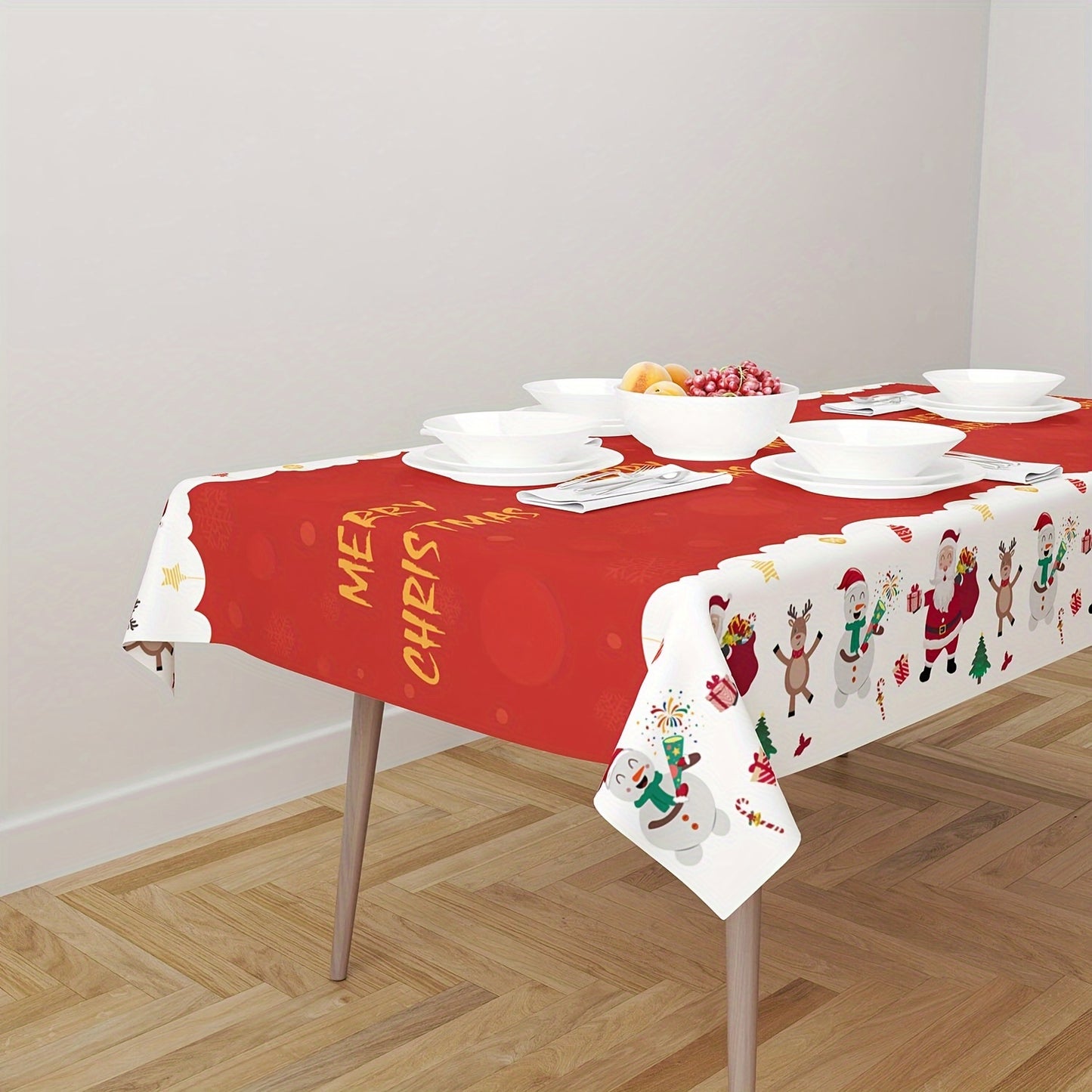 1pc Christmas Festive Disposable Tablecloth - Machine-Woven Plastic PE Rectangular Table Cover for Anniversary & Holiday Party Decor, Various Patterns - 183 x 137cm - For Festive Gatherings - Perfect Gift for Hostess & Party Lovers