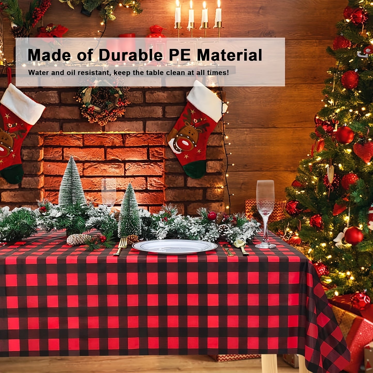 1pc Red & Black Plaid Disposable Tablecloth - Waterproof & Stain-Resistant, Perfect for Christmas Family Gatherings & Parties