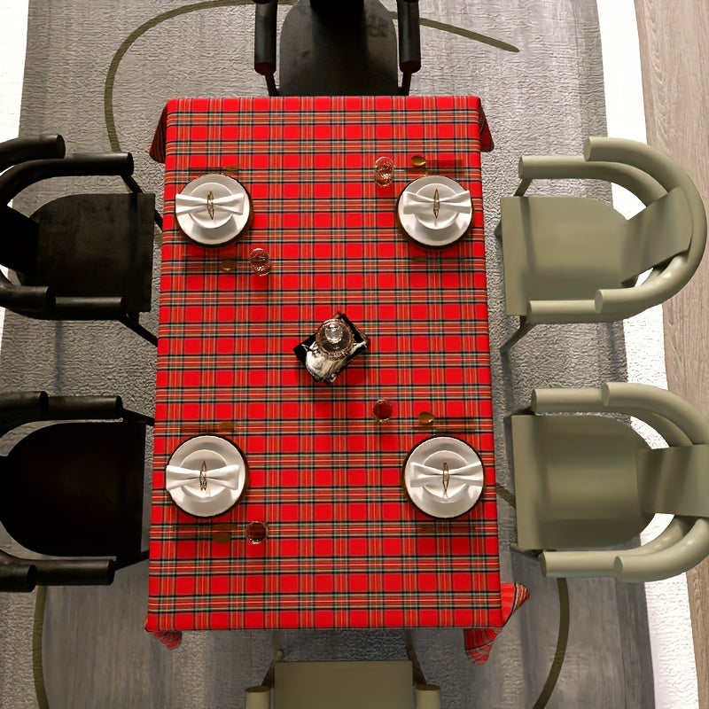 Christmas Plaid Tablecloth - Festive Red & Black Buffalo Check, Polyester - Perfect for Holiday Dining & Decor - For Christmas Parties & Gatherings - Ideal Gift for Home Decor Lovers