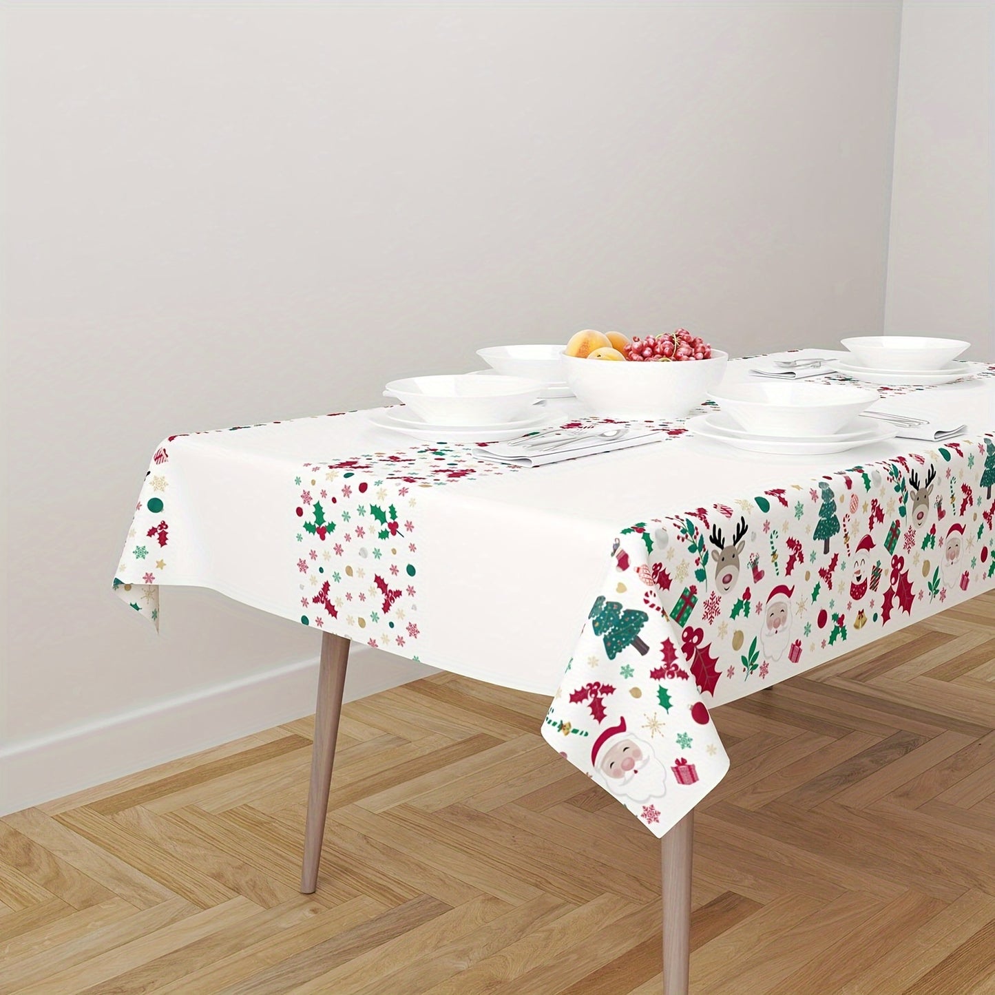 1pc Christmas Festive Disposable Tablecloth - Machine-Woven Plastic PE Rectangular Table Cover for Anniversary & Holiday Party Decor, Various Patterns - 183 x 137cm - For Festive Gatherings - Perfect Gift for Hostess & Party Lovers