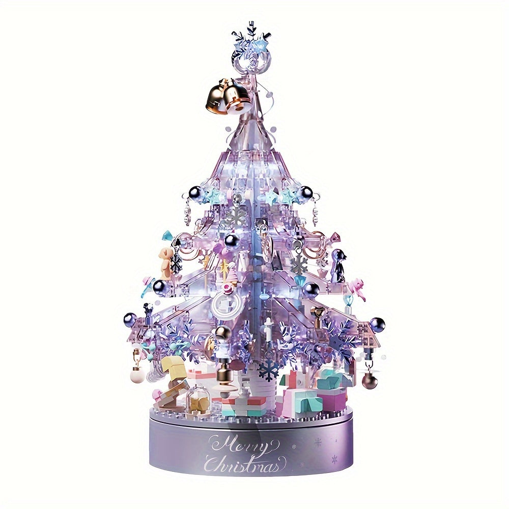 Purple Christmas Tree Music Box Building Blocks With Light And Gift Bag ToysGifts For Adult Home Decoration