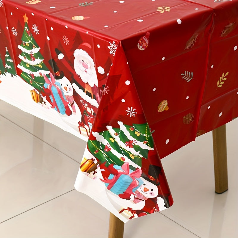 1pc Christmas Plastic Tablecloth - Snow Santa Penguin Pattern, 130x220cm - Festive Home Decor for Christmas & New Year - Perfect Gift for Holiday Gatherings