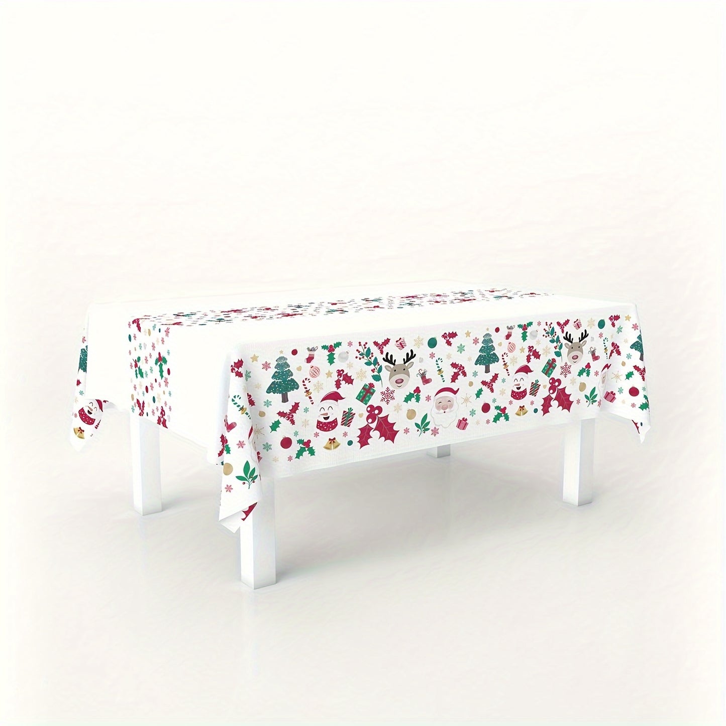 1pc Christmas Festive Disposable Tablecloth - Machine-Woven Plastic PE Rectangular Table Cover for Anniversary & Holiday Party Decor, Various Patterns - 183 x 137cm - For Festive Gatherings - Perfect Gift for Hostess & Party Lovers