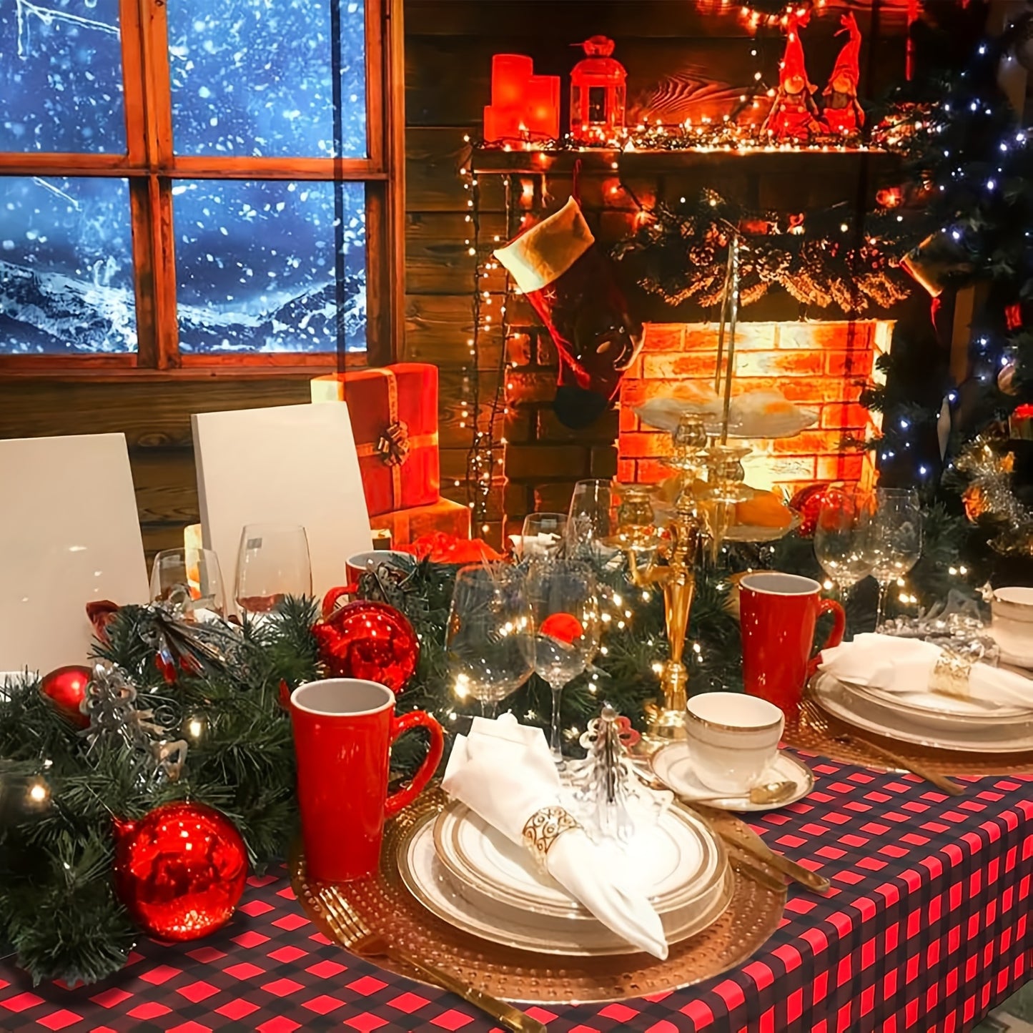 1pc Red & Black Plaid Disposable Tablecloth - Waterproof & Stain-Resistant, Perfect for Christmas Family Gatherings & Parties