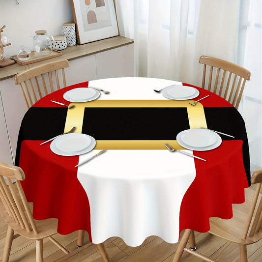 Christmas Holiday Polyester Tablecloth - Festive Santa Graphic Round Table Cover - Durable, Woven, Machine-Made Polyester - Ideal for New Year & Christmas Decorations, Home & Event Design - Great Gift Idea, 1pc