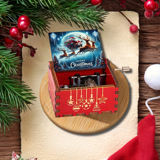 Merry Christmas & Happy New Year Hand-Cranked Wooden Music Box - Vintage Miniature Design, Perfect Gift for Boys, Girls, Men | Ideal for Home Decor & Winter Birthday Parties, Perfect for Room Decor