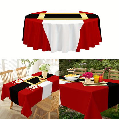 Christmas Holiday Polyester Tablecloth - Festive Santa Graphic Round Table Cover - Durable, Woven, Machine-Made Polyester - Ideal for New Year & Christmas Decorations, Home & Event Design - Great Gift Idea, 1pc