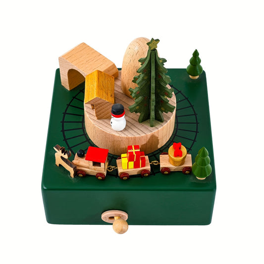 Timeless, Classic Wooden Train Music Box - Rotating Christmas Tree Design, Perfect Holiday Gift for Home Decor