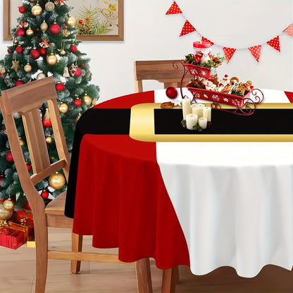 Christmas Holiday Polyester Tablecloth - Festive Santa Graphic Round Table Cover - Durable, Woven, Machine-Made Polyester - Ideal for New Year & Christmas Decorations, Home & Event Design - Great Gift Idea, 1pc