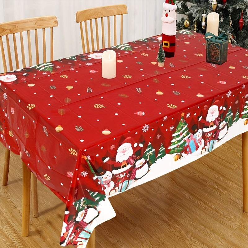 1pc Christmas Plastic Tablecloth - Snow Santa Penguin Pattern, 130x220cm - Festive Home Decor for Christmas & New Year - Perfect Gift for Holiday Gatherings