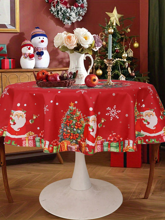 1Pc Christmas Tablecloth Table Cloth Table Cover,Red Santa Claus Christmas Tree Snowflakes Pattern,Circular Tablecloth,Christmas Decorations,Table Decor Home Decor,Xmas Party Decor Party Supplies,Merry Christmas,2025 New Year Decor,Christmas Multicolor