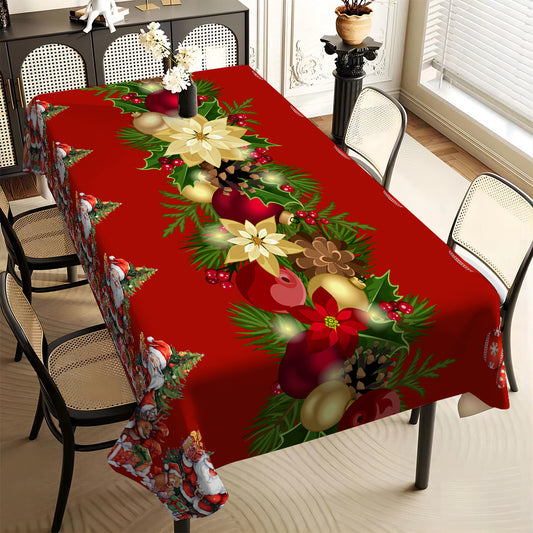 Christmas Holiday Tablecloth - 1pc Festive Print, Stain Resistant, Machine Washable, Polyester Knit Fabric, Rectangular Table Cover for Home, Kitchen, Restaurant, Cafe, Party, Wedding, Banquet, Gift