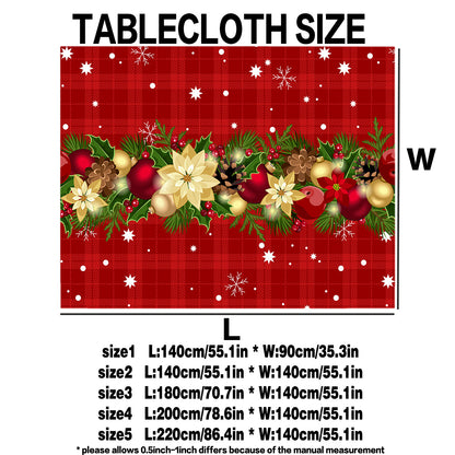 Christmas Holiday Theme Tablecloth - Easy Clean Durable Polyester Fabric for Festive Dining and Parties, Machine-Made Woven Rectangular Table Cover Suitable for Square, Round, and Rectangle Tables