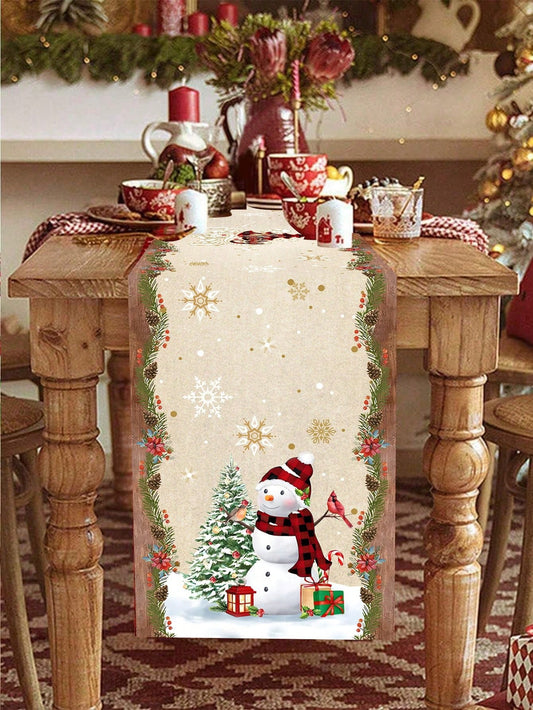 1pc Christmas Snowman Table Runner Tablecloth, 35*180cm Polyester Vintage Xmas Table Runner, Christmas Decorations 2024 For Home Decor Christmas Party Dining Room Kitchen Table Decor, Xmas Table Ornaments, Happy New Year 2025 Gifts,Christmas Multicolor