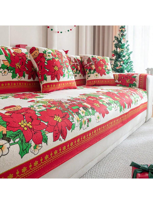 1pc Santa Claus Plush Winter Sofa Cushion, Anti Slip Sofa Cover For Living Room, 1/2/3/4/5 Seats, Soft Home Decoration, Suitable For Living Room, Office, Bedroom Multicolor