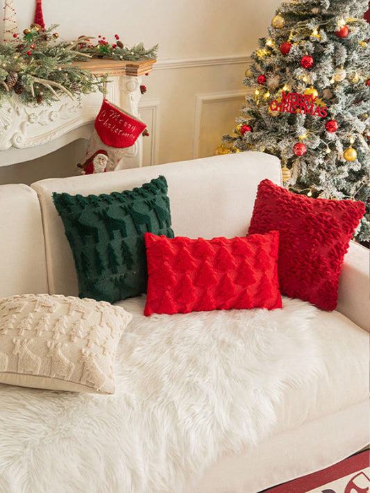 1pc Christmas Decorative Throw Pillow Cover, Christmas Tree Embroidery, Sofa Cushion, For Bedroom And Living Room Decor Red