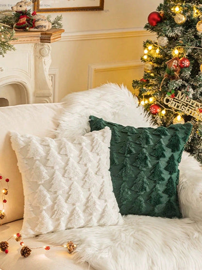 1pc Christmas Decorative Throw Pillow Cover, Christmas Tree Embroidery, Sofa Cushion, For Bedroom And Living Room Decor Red