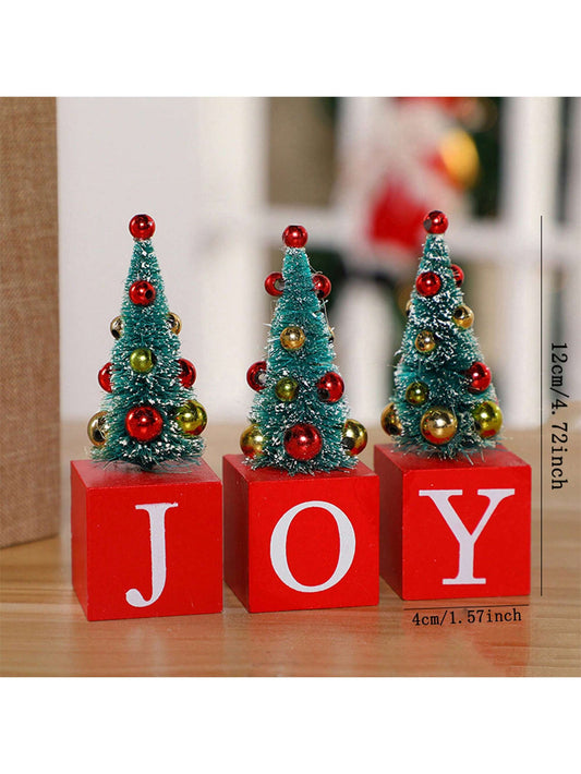 3PCS 12*4cm Christmas Tree Table Ornaments Colorful Creative Letter Wooden Christmas Desktop Decorations For Home Holiday Red