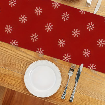 Christmas Reindeer Tablecloth, Polyester, Festive Red with Snowflake Design, for Holiday Dining, Party Decoration, Suitable for Ages 14+