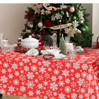 Christmas Snowflake Tablecloth Set of 3 - Disposable Plastic Table Covers for Holiday Parties, Kitchen, Dining, Living Room - Festive Red and White Table Skirts, Machine Made, Autumn Decor - For Holiday Celebrations - Perfect Gift for Christmas