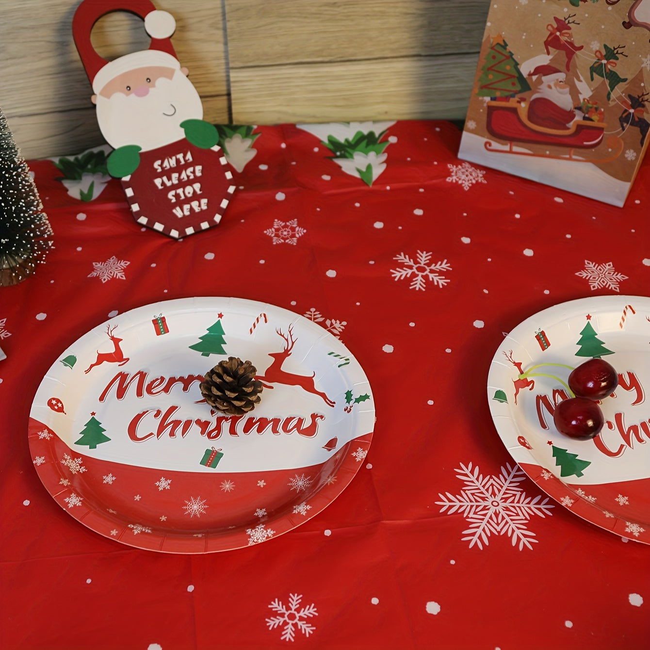 Christmas Snowman and Tree Disposable Tablecloth - Waterproof, Oil-Proof, Vibrant Color, Plastic Table Cover for Holiday Party, 1 Piece, 53.94x107.87inch