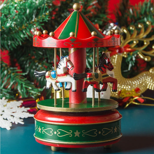 1pc Vintage Christmas Carousel Music Box with Horses - Hand-Wound Mechanical Wind-Up Carousel Organ, Festive Red Decorative Collection, Ideal for Christmas, Halloween, New Year, Graduation - No Electricity Required