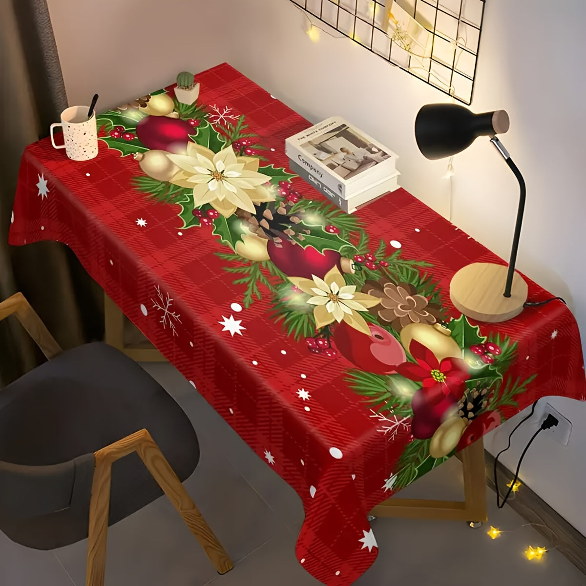 Christmas Cheer Tablecloth - Easy Clean, Stain & Oil Resistant, Machine Washable Polyester Holiday Decor, Christmas Atmosphere, Tablecloth Cover