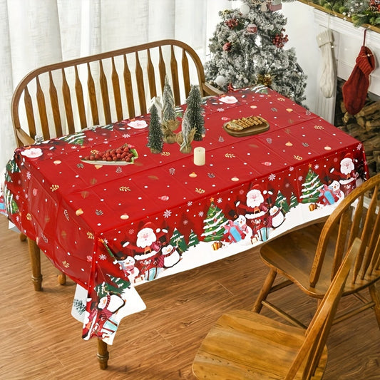 1pc Christmas Plastic Tablecloth - Snow Santa Penguin Pattern, 130x220cm - Festive Home Decor for Christmas & New Year - Perfect Gift for Holiday Gatherings