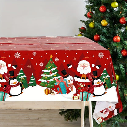 1pc Christmas Plastic Tablecloth - Snow Santa Penguin Pattern, 130x220cm - Festive Home Decor for Christmas & New Year - Perfect Gift for Holiday Gatherings