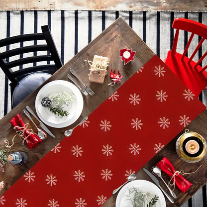 Christmas Reindeer Tablecloth, Polyester, Festive Red with Snowflake Design, for Holiday Dining, Party Decoration, Suitable for Ages 14+