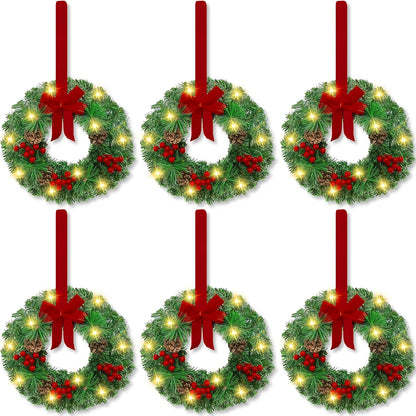 6pcs Mini Christmas Wreaths with Lights - 9.5\