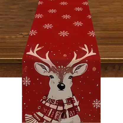 Christmas Reindeer Tablecloth, Polyester, Festive Red with Snowflake Design, for Holiday Dining, Party Decoration, Suitable for Ages 14+