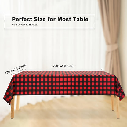 1pc Red & Black Plaid Disposable Tablecloth - Waterproof & Stain-Resistant, Perfect for Christmas Family Gatherings & Parties