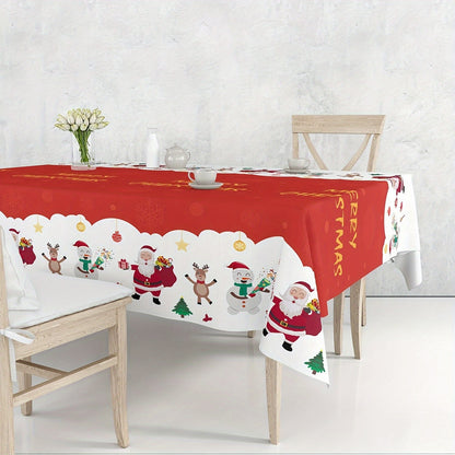 1pc Christmas Festive Disposable Tablecloth - Machine-Woven Plastic PE Rectangular Table Cover for Anniversary & Holiday Party Decor, Various Patterns - 183 x 137cm - For Festive Gatherings - Perfect Gift for Hostess & Party Lovers